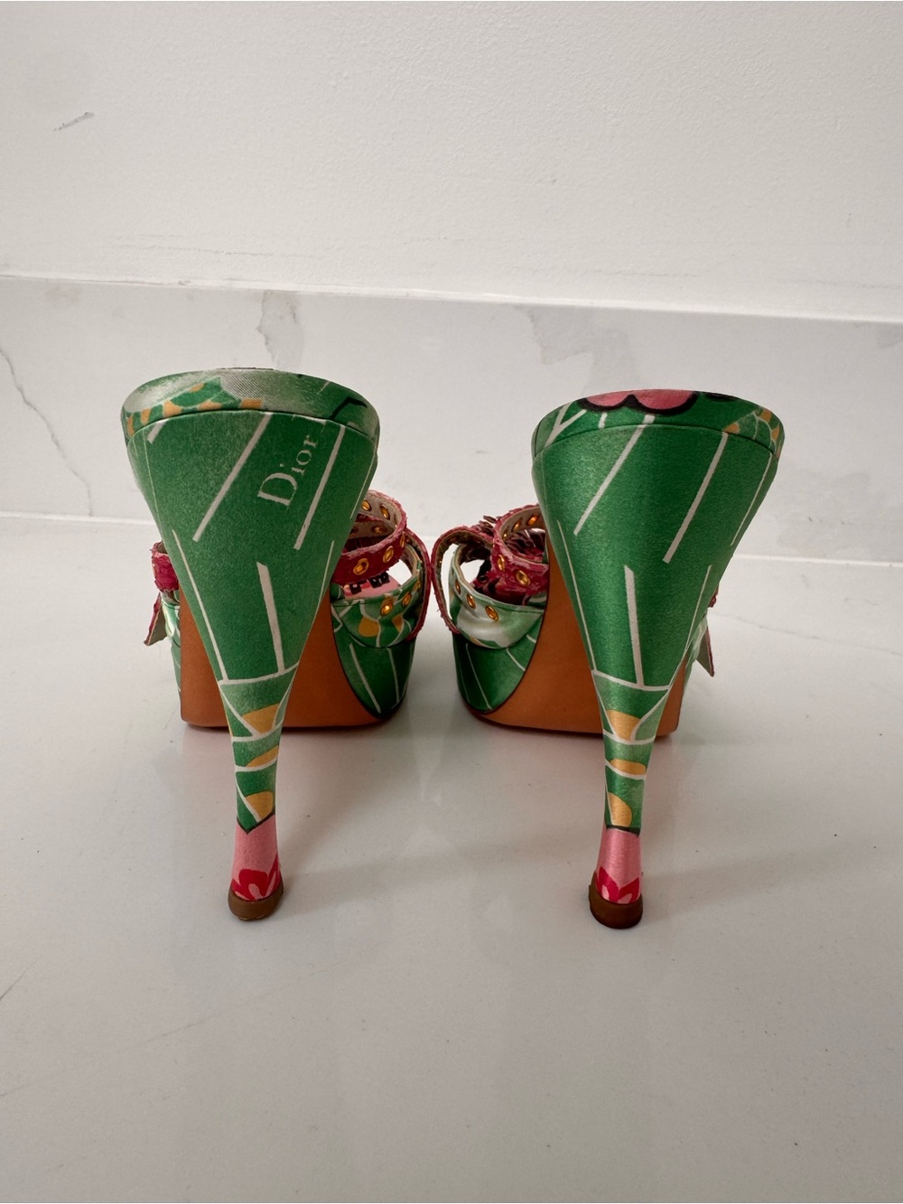 Dior Koi Pink & Green Floral python High Heel Mules 39 - Picture 7 of 7